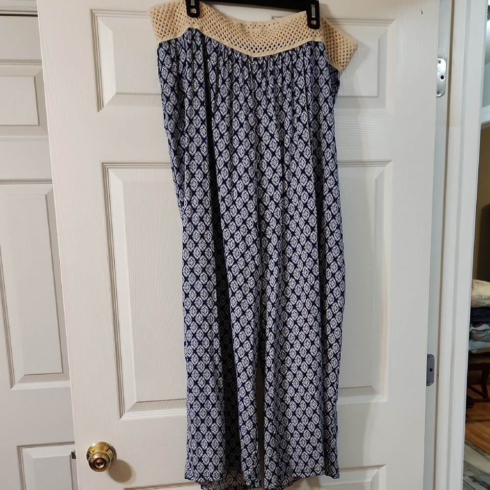 Living Doll Blue and Cream Patterned Wide Leg Jumpsuit